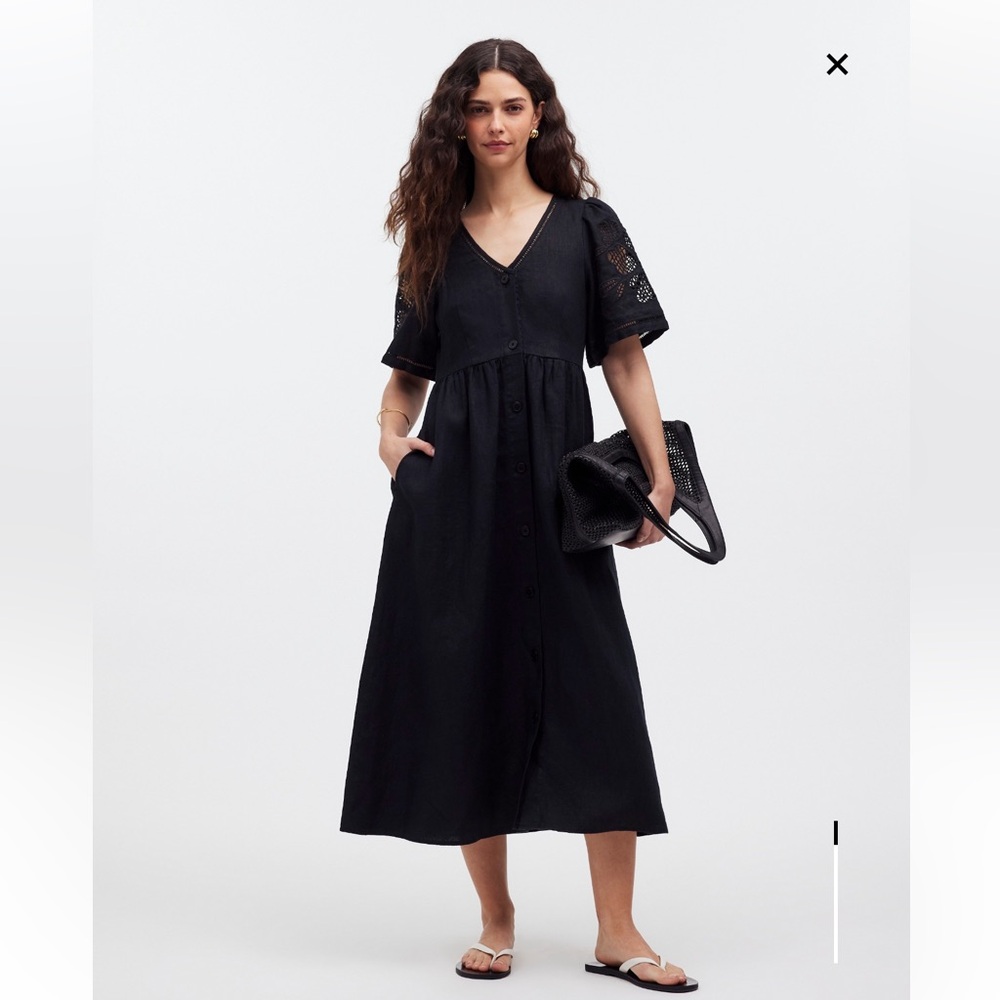 Madewell Black Button-Front Midi Dress